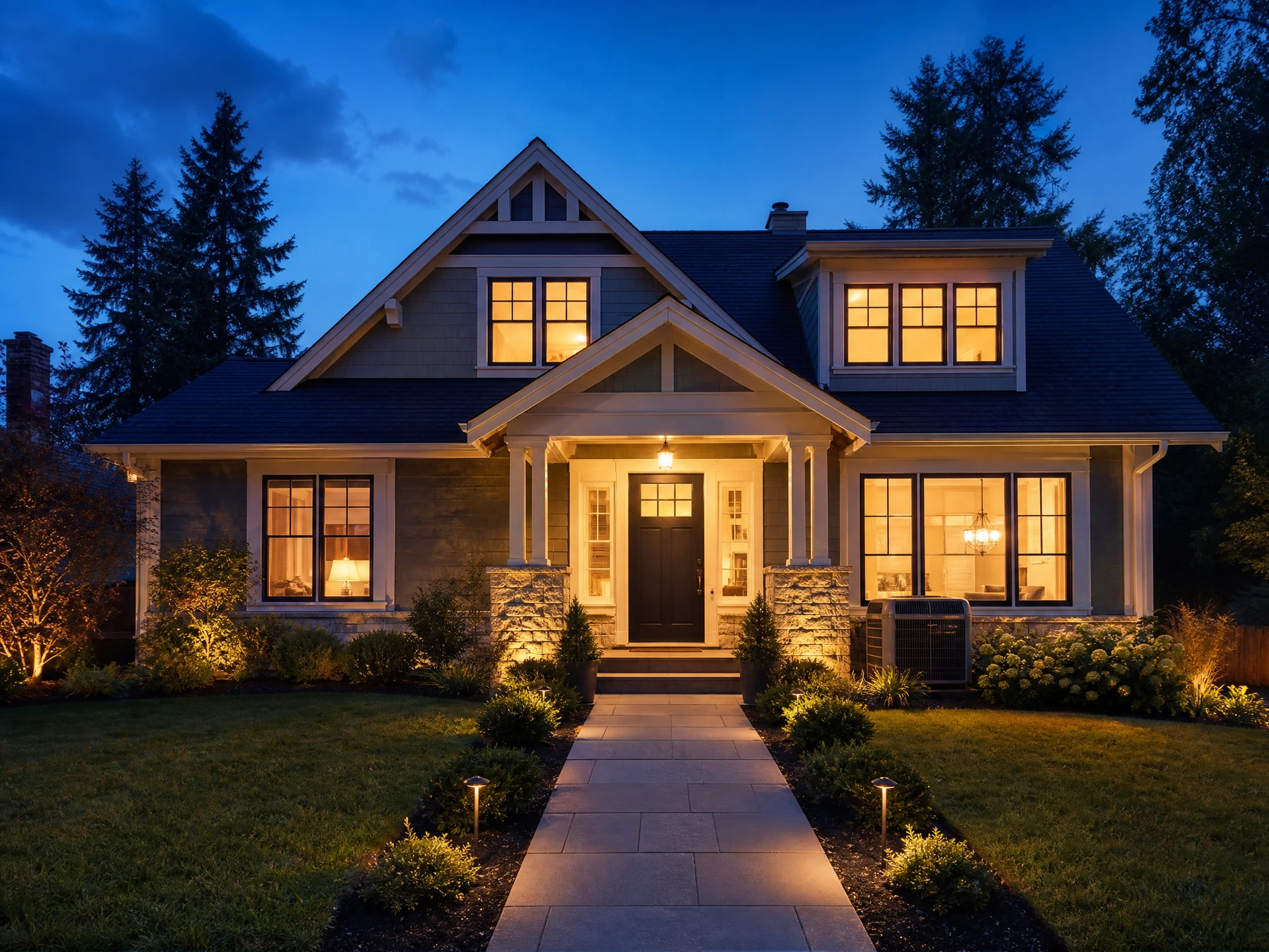 Northern Illinois home exterior at early evening